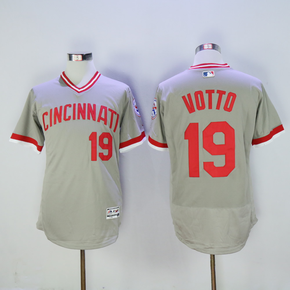 Men MLB Cincinnati Reds 19 Votto grey throwback 1976 jerseys